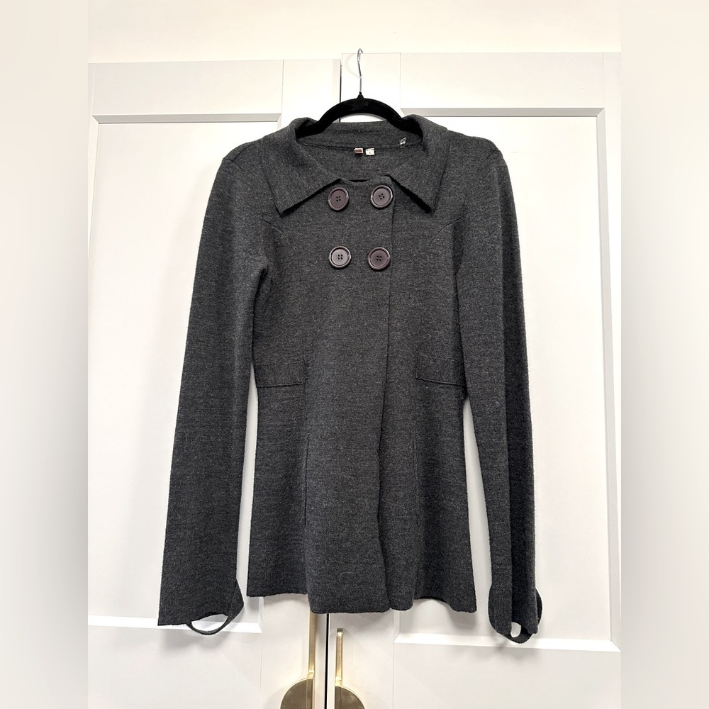 Women’s wool Joie Black/Gray Knit Cardigan with Structured Collar